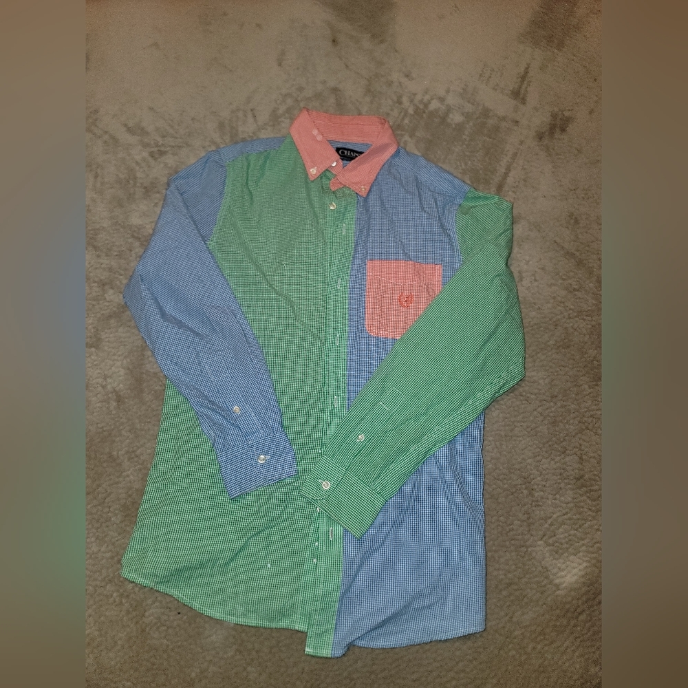 Mens Colorblock Gingham Chaps Shirt SMALL